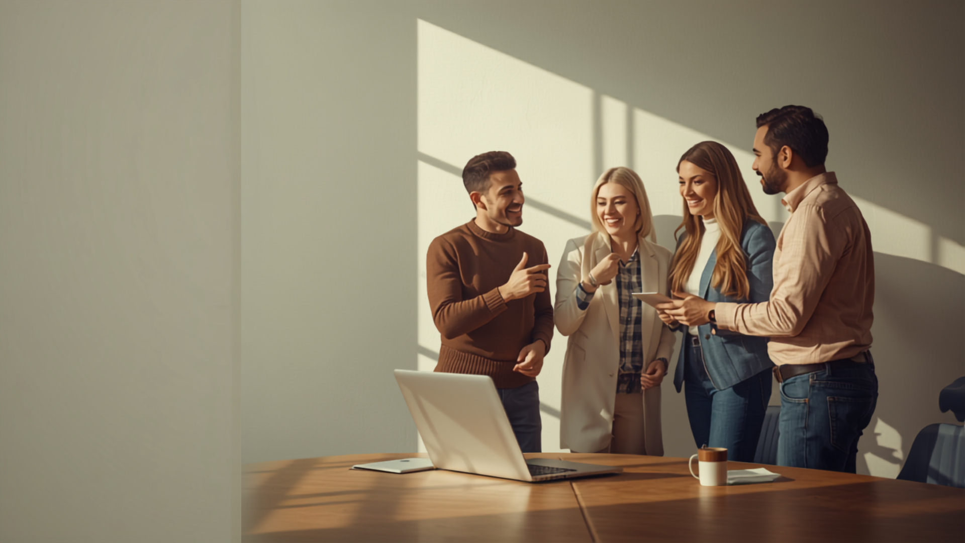 Diverse i-360 technology team collaborating in a warm modern office