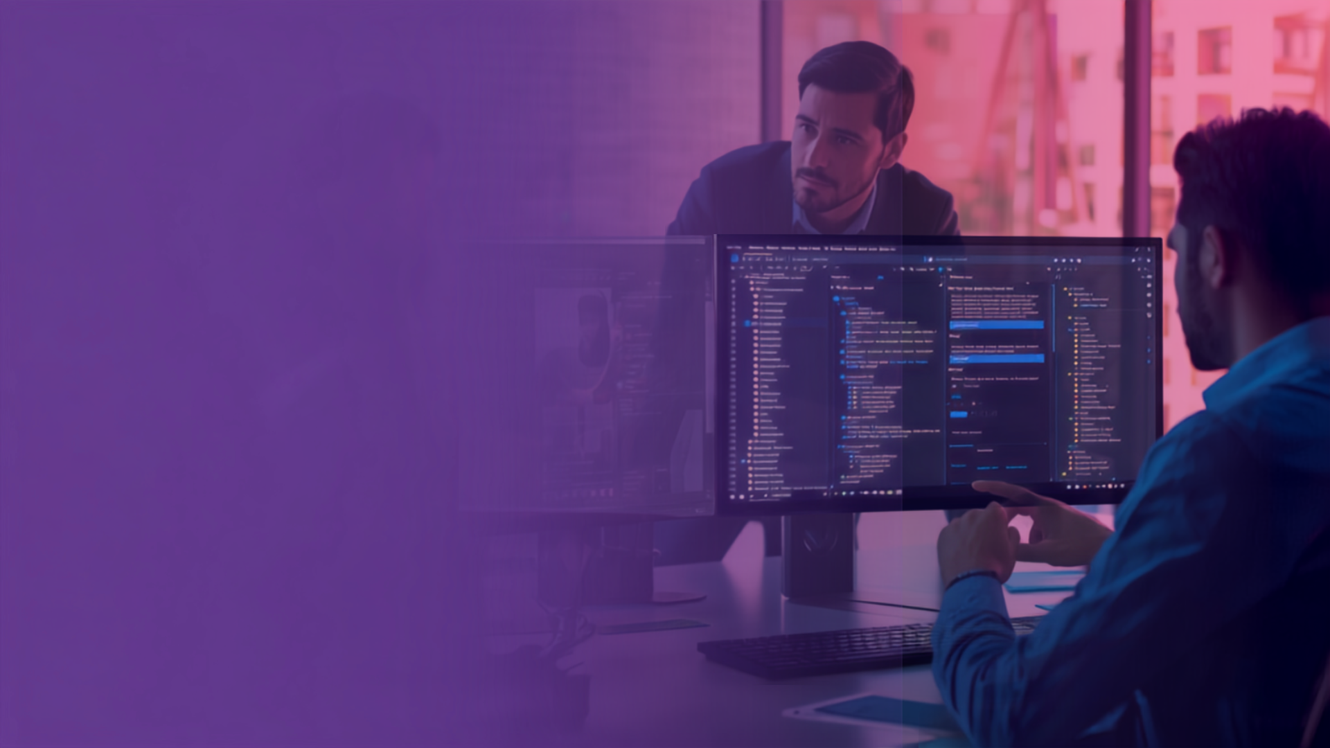 i-360 AI and knowledge software interfaces in a colorful technology banner