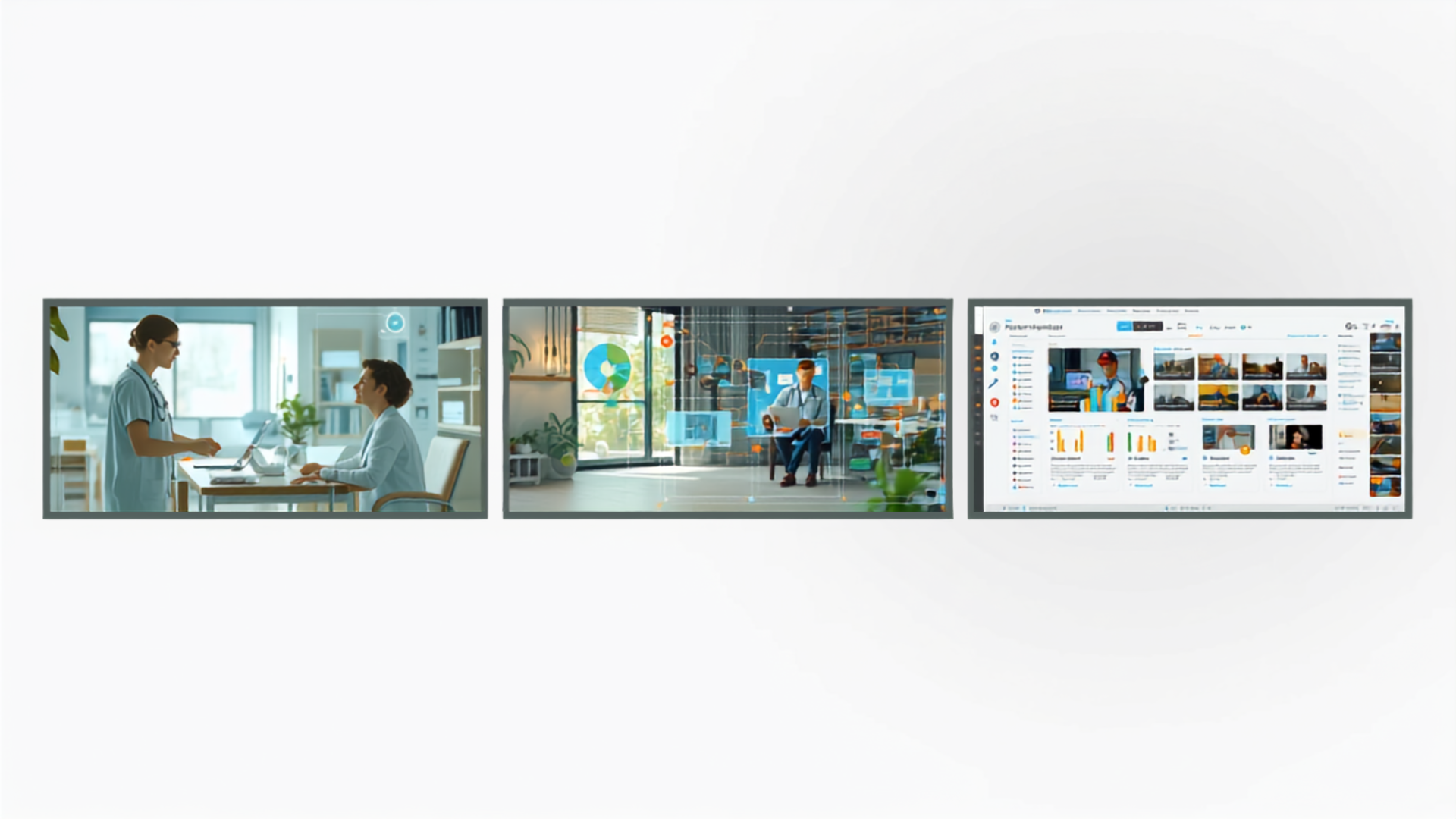 Healthcare, enterprise operations, and software interfaces representing i-360 industries
