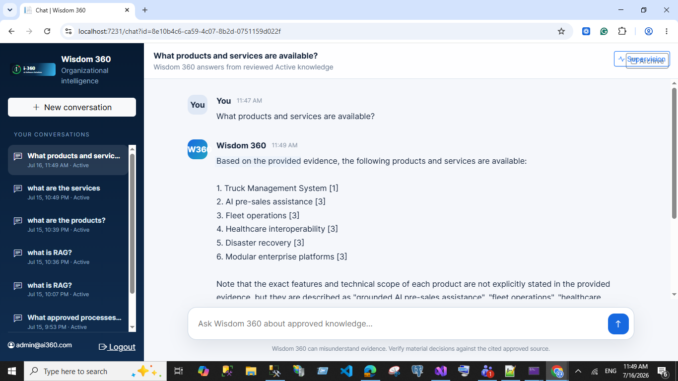 Wisdom 360 grounded answer from approved knowledge