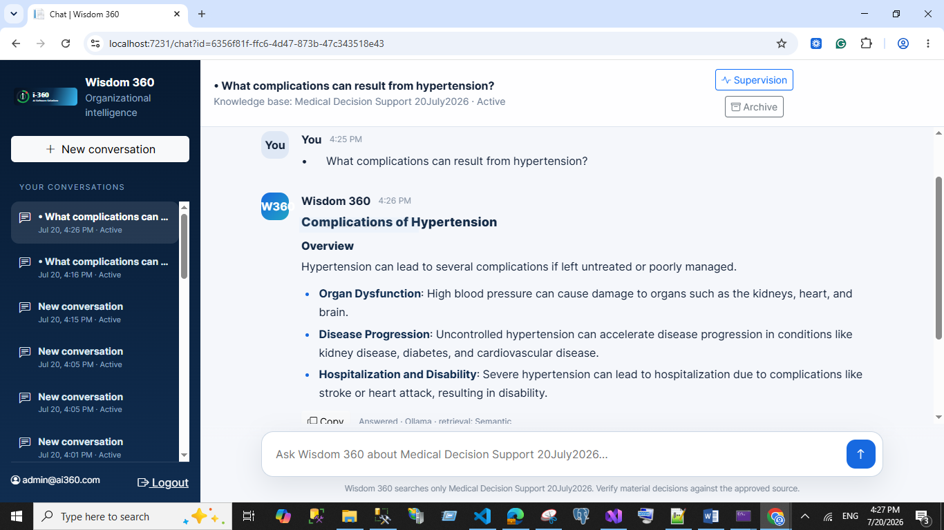 Wisdom 360 structured answer generated from approved medical content